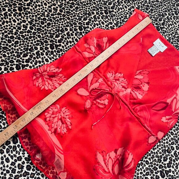 90s silk babydoll red floral top - Picture 5 of 7